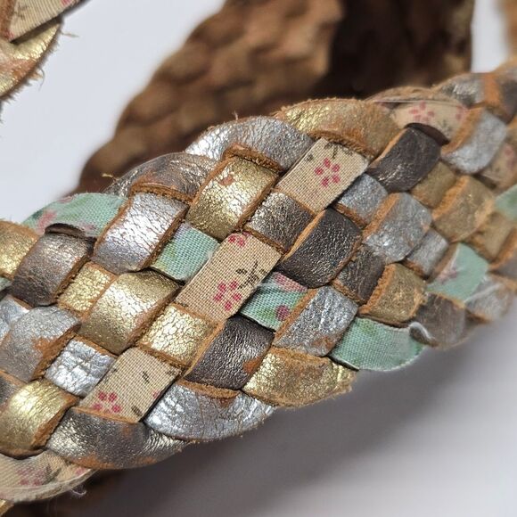 Fossil Vintage Y2K Genuine Leather Floral Fabric Boho Hippie Festival Belt M main image 7